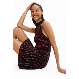 DESIGUAL, Rochie fara maneci cu model geometric, Negru, XL