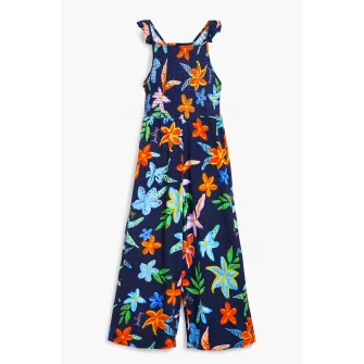 DESIGUAL, salopeta lunga cu model floral, Portocaliu, Albastru, 164 CM