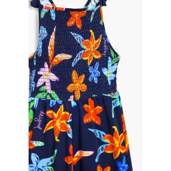 DESIGUAL, salopeta lunga cu model floral, Portocaliu, Albastru, 164 CM