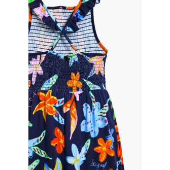 DESIGUAL, salopeta lunga cu model floral, Portocaliu, Albastru, 164 CM
