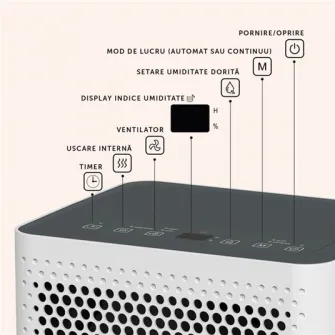 Dezumidificator AlecoAir D8 Junior, 8 litri/zi, debit aer 80 mc/h, functie uscare rufe, display digital, higrostat, timer, auto-restart