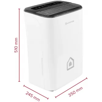 Dezumidificator Ariston DEOS 21s NET, 20l/24h, Wifi, Touch, Functie uscare rapida rufe, Functie purificare aer  anti-mucegai, Suprafata recomandata 40 m2, Alb/negru