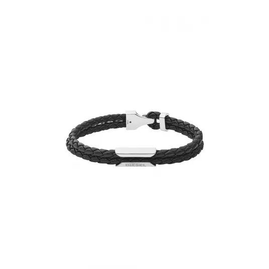 Diesel, Bratara din piele cu logo, Negru