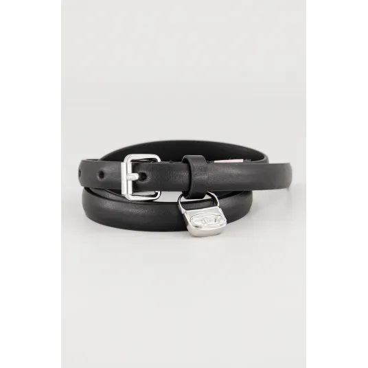Diesel, Curea de piele cu logo B-Charm, Negru, 75