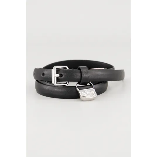 Diesel, Curea de piele cu logo B-Charm, Negru, 85