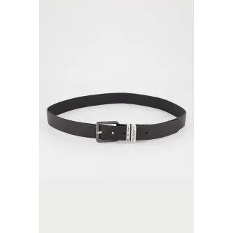 Diesel, Curea din piele cu model uni, Negru, 90
