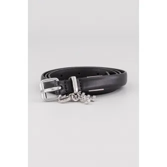 Diesel, Curea ingusta de piele Charm, Negru, 75