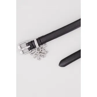 Diesel, Curea ingusta de piele Charm, Negru, 75