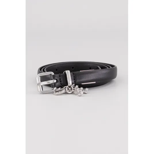 Diesel, Curea ingusta de piele Charm, Negru, 85
