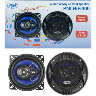 Difuzoare auto coaxiale PNI HIFI400, 80W, 4 Ohm, 10 cm, 3 cai, Injection Core cu diametru 100mm, set 2 buc