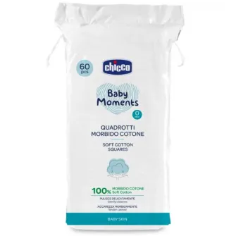 Dischete din bumbac pentru igiena zilnica Chicco Baby Moments, 60 buc, 0 luni+
