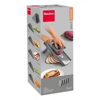 Dispozitiv pentru feliat legume 5 in 1 Metaltex Slice-V, 38 x 12 x 6/16 cm