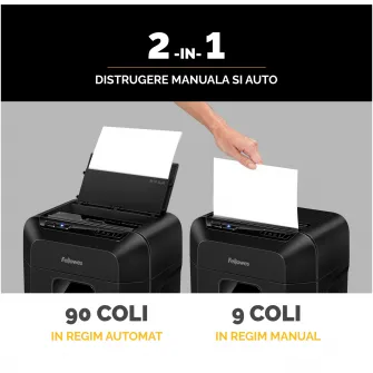 Distrugator documente automat, Fellowes Automax 90M, 90 coli, mini cut
