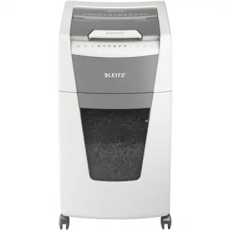 Distrugator documente automat Leitz IQ Office, P4, cross-cut (confeti), 300 coli, cos 60l, alb-gri
