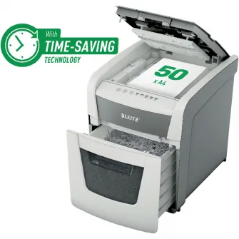 Distrugator documente automat Leitz IQ Small Office, P4, cross-cut (confeti), 50 coli, cos 20l, silentios, alb-gri