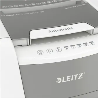 Distrugator documente automat Leitz IQ Small Office, P4, cross-cut (confeti), 100 coli, cos 34l, alb-gri