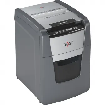 Distrugator documente automat REXEL OPTIMUM 100M, P5, micro-cut (particule), 100 coli, cos 34l, negru-gri
