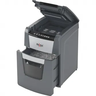 Distrugator documente automat REXEL OPTIMUM 100M, P5, micro-cut (particule), 100 coli, cos 34l, negru-gri