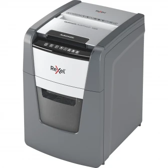 Distrugator documente automat REXEL OPTIMUM 100X, P4, cross-cut (confeti), 100 coli, cos 34l, negru-gri