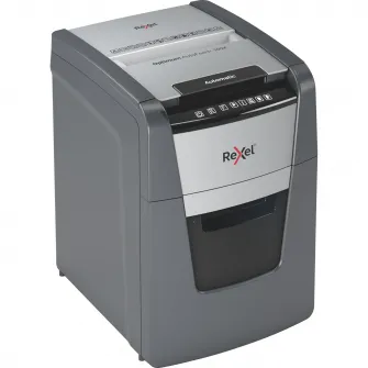 Distrugator documente automat REXEL OPTIMUM 100X, P4, cross-cut (confeti), 100 coli, cos 34l, negru-gri