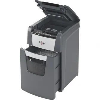 Distrugator documente automat REXEL OPTIMUM 150M, P5, micro-cut (particule), 150 coli, cos 44l, negru-gri