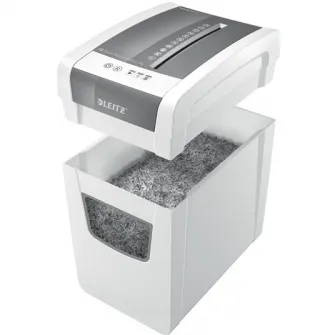 Distrugator documente manual Leitz IQ Home Office Slim, P4, cross-cut (confeti), 10 coli, cos 23l, silentios, alb
