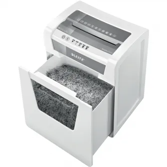 Distrugator documente manual Leitz IQ Office, P4, cross-cut (confeti), 15 coli, cos 23l, silentios, alb