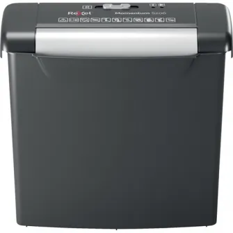 Distrugator documente manual REXEL MOMENTUM S206, P2, strip-cut (fasii), 6 coli, cos 9l, negru