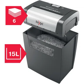 Distrugator documente manual REXEL MOMENTUM X406, P4, cross-cut (confeti), 6 coli, cos 15l, negru