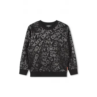 DKNY, Bluza de trening din bumbac cu imprimeu logo, Negru, Gri, 114 CM