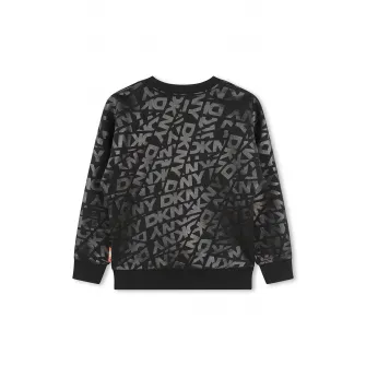 DKNY, Bluza de trening din bumbac cu imprimeu logo, Negru, Gri, 114 CM