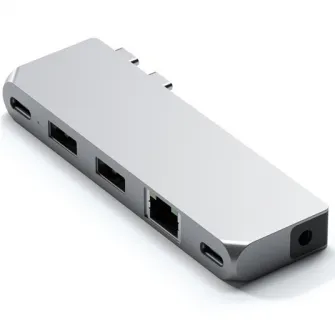 Docking Satechi Pro Hub Mini din aluminiu 1xUSB4 96W, 1xHDMI 6K 60Hz, 2 x USB-A 3.0, 1xEthernet, 1xUSB-C, 1xAudio, Argintiu