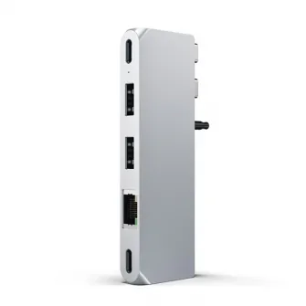 Docking Satechi Pro Hub Mini din aluminiu 1xUSB4 96W, 1xHDMI 6K 60Hz, 2 x USB-A 3.0, 1xEthernet, 1xUSB-C, 1xAudio, Argintiu