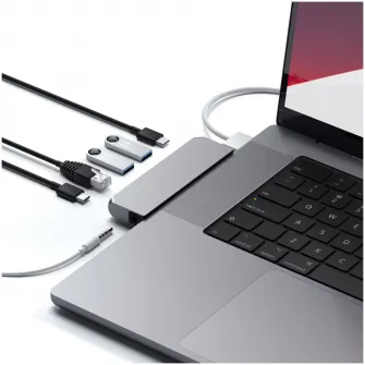 Docking Satechi Pro Hub Mini din aluminiu 1xUSB4 96W, 1xHDMI 6K 60Hz, 2 x USB-A 3.0, 1xEthernet, 1xUSB-C, 1xAudio, Gri spatial