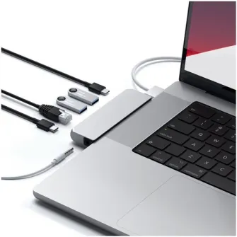 Docking Satechi Pro Hub Mini din aluminiu 1xUSB4 96W, 1xHDMI 6K 60Hz, 2 x USB-A 3.0, 1xEthernet, 1xUSB-C, 1xAudio, Argintiu