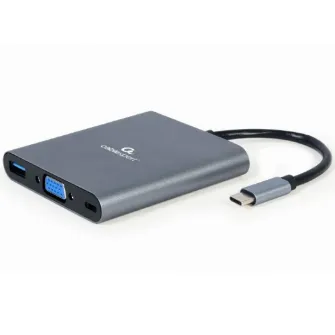 Docking station Gembird 6-in-1, USB-C x 1, USB-A 3.1 x 1, HDMI x 1, VGA x 1, PD 60 W, SD și microSD, audio, Argintiu, A-CM-COMBO6-01