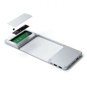 Docking station Satechi Slim pentru iMac 24, 1 x Port Upstream Tip C, 2 x USB 2.0, 1 x Micro SD, 1 x card SD, 1 x USB-A, 1 x slot SSD M.2, 1 x USB-C, cablu inclus, Argintiu