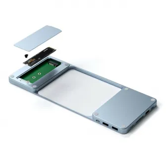 Docking station Satechi Slim pentru iMac 24, 1 x Port Upstream Tip C, 2 x USB 2.0, 1 x Micro SD, 1 x card SD, 1 x USB-A, 1 x slot SSD M.2, 1 x USB-C cablu inclus, Albastru