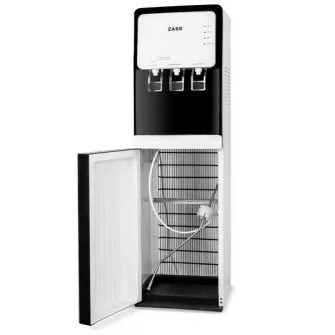 Dozator apa de podea cu compresor Zass ZWD 22 C cu incorporare bidon in interiorul aparatului, Putere incalzire 550W, putere racire 90W, compatibil cu bidoane de apa 11 l si 19 l, Silentios 39 dB, Culoare Alb cu Negru