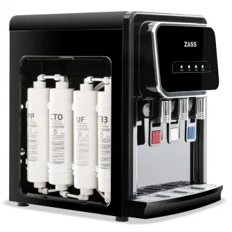 Dozator de apa de birou ZASS ZTWD 26 WF Negru, Cu filtrare, Racire cu compresor, Putere incalzire 500W, apa rece/calda, Negru