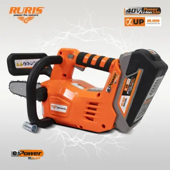 Drujba (fierastrau electric) cu lant pe acumulator Ruris RM3045e, 40 V 5.0 Ah, lungime lama 30 cm, motor fara perii, fara incarcator si acumulator in setul de livrare