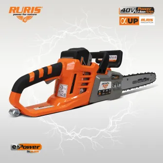 Drujba (fierastrau electric) cu lant pe acumulator Ruris RM3545e, 40 V 5.0 Ah, lungime lama 35 cm, motor fara perii, fara incarcator si acumulator in setul de livrare