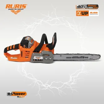 Drujba (fierastrau electric) cu lant pe acumulator Ruris RM3545e, 40 V 5.0 Ah, lungime lama 35 cm, motor fara perii, fara incarcator si acumulator in setul de livrare
