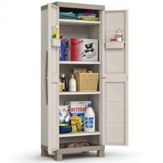 Dulap 4 rafturi Keter Excellence Tall 241046, 15 kg/raft, certificat TUV GS, 65 x 45 x 97 cm dimensiune, bej/gri