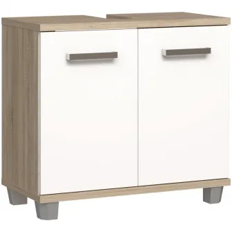 Dulap baie pentru lavoar Forte Veris, 2 usi, 68.6x34.8x62 cm, stejar Sonoma/ alb super lucios