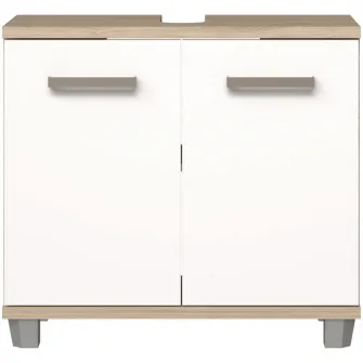 Dulap baie pentru lavoar Forte Veris, 2 usi, 68.6x34.8x62 cm, stejar Sonoma/ alb super lucios