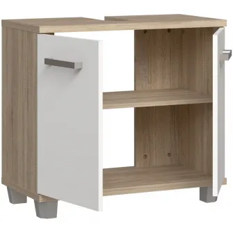 Dulap baie pentru lavoar Forte Veris, 2 usi, 68.6x34.8x62 cm, stejar Sonoma/ alb super lucios