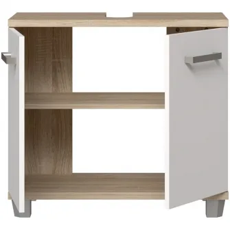 Dulap baie pentru lavoar Forte Veris, 2 usi, 68.6x34.8x62 cm, stejar Sonoma/ alb super lucios