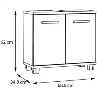 Dulap baie pentru lavoar Forte Veris, 2 usi, manere metal, 68.6x 34.8x 62cm, stejar Artisan/Gri deschis