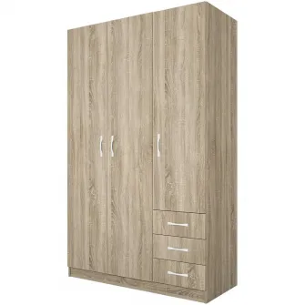 Распашной Шкаф Irim Boston, 118x52x190 cm, 3 usi, 3 sertare, culoare Sonoma Dark